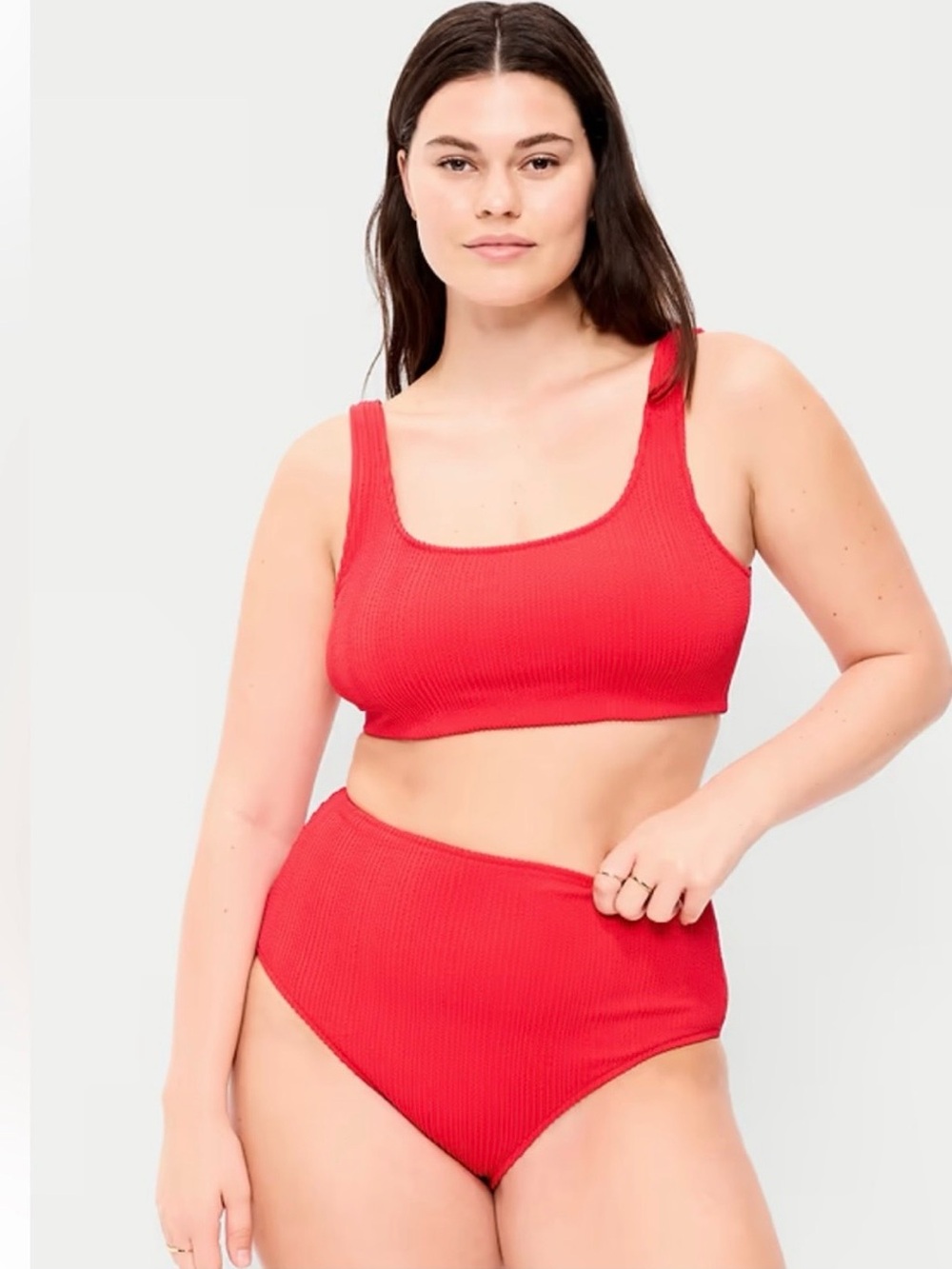 Old Navy Red Ribbed Scoop Neck High-Waist Bikini Set